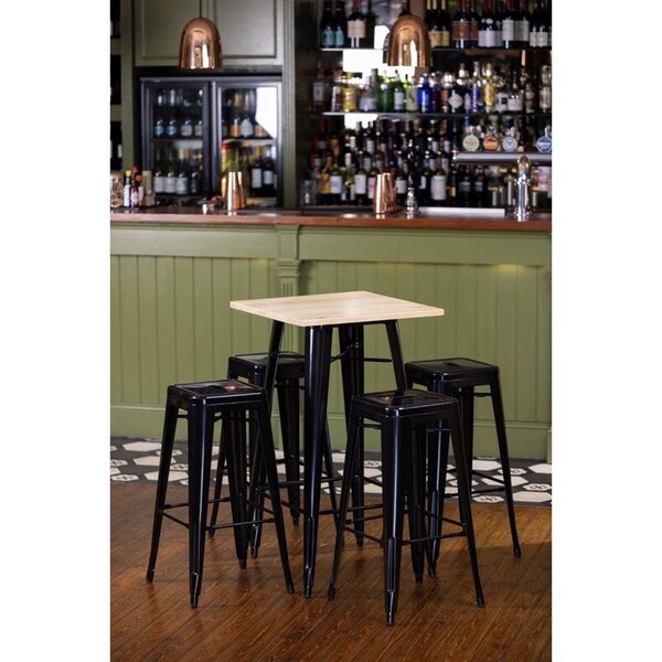 Statafel | BISTRO | Hout/Staal | Essenhout Blad | Zwart Frame | Indoor | 600x600x1040(h)mm
