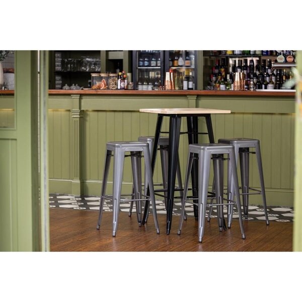 Statafel | BISTRO | Hout/Staal | Essenhout Blad | Zwart Frame | Indoor | 600x600x1040(h)mm