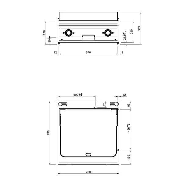 Bak-/Grillplaat | OPTIMA 700 | Elektrisch | Glad/Gegroefd Oppervlak 630x540 (Verchroomd) | 50°C/300°C | 10kW (400V) | 700x700x250/320(h)mm