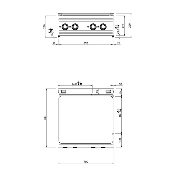 Doorkookplaat | OPTIMA 700 | Elektrisch | 4 Zones | 9kW (400V) | 700x700x250/320(h)mm