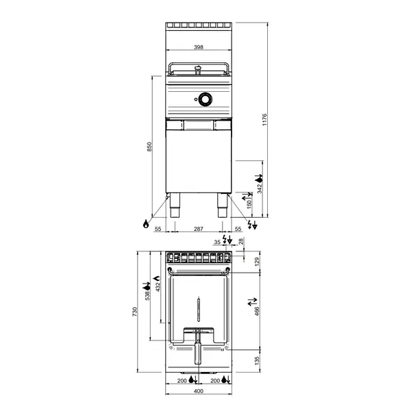 Friteuse | OPTIMA 700 | Gas | 14L | 90°C/190°C | 15kW | Elektrische Ontsteking (230V) | Aftapkraan | 400x700x850/1180(h)mm
