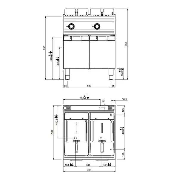 Friteuse | OPTIMA 700 | Elektrisch | 13+13L | 100°C/190°C | 18kW (400V) | Aftapkranen | 700x700x850/920(h)mm