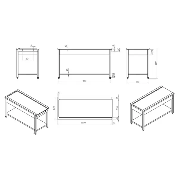 Aan-/Afvoertafel (Rechts) | RVS | Bodemschap | 1500x590x870(h)mm
