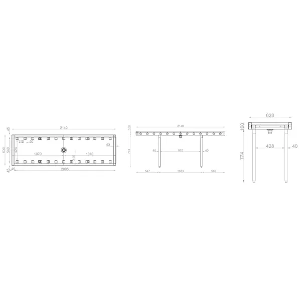 Aanvoertafel (Links/Rechts) | RVS | Transportrollen | 2100x630x875(h)mm