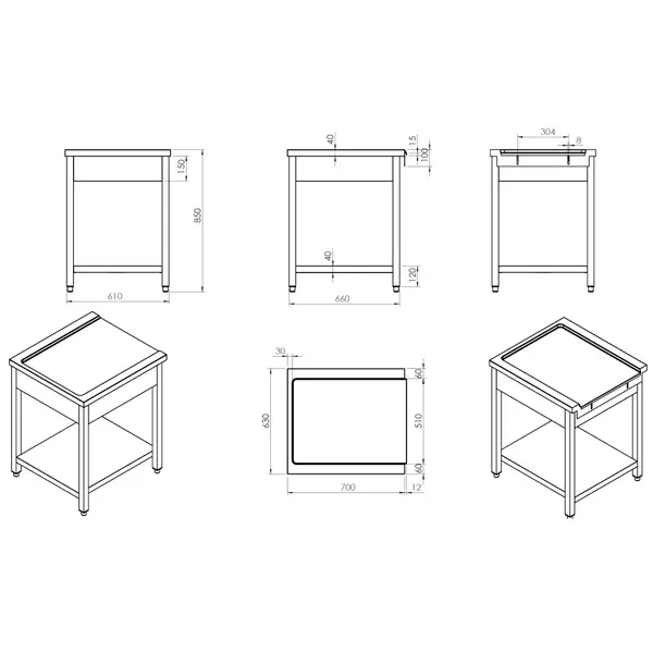 Aan-/Afvoertafel (Links/Rechts) | RVS | Bodemschap | 700x590x870(h)mm