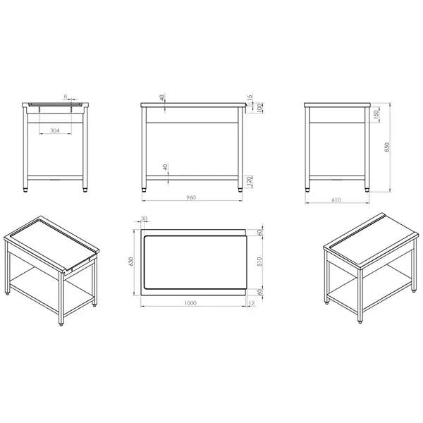Aan-/Afvoertafel (Rechts) | RVS | Bodemschap | 1000x590x870(h)mm