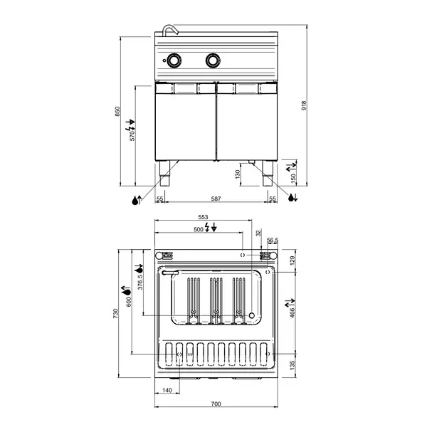 Pastakoker | OPTIMA 700 | Elektrisch | 40L | 9kW (400V) | Vulkraan + Aftapkraan | 700x700x850/920(h)mm
