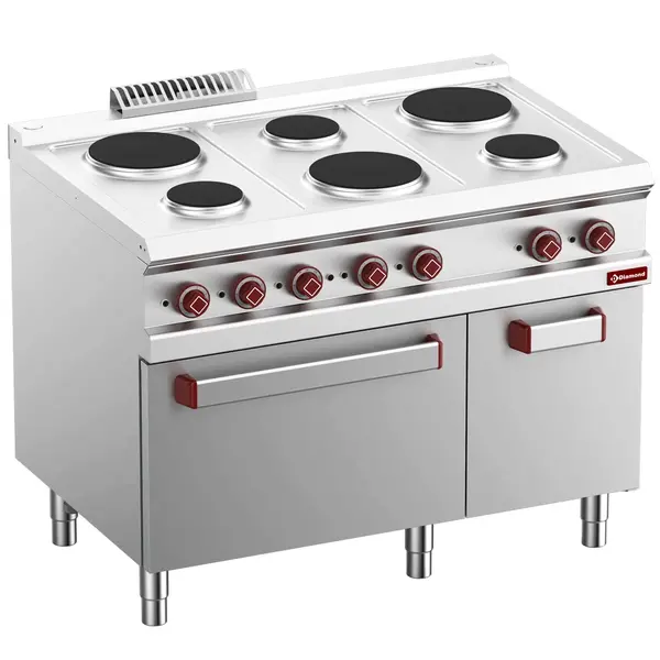 Fornuis + Oven | OPTIMA 700 | Elektrisch | 6 Kookpunten (Ø150/220) + 2/1 GN Oven | 17.6kW (400V) | Neutraal Vak | 1100x700x850/920(h)mm