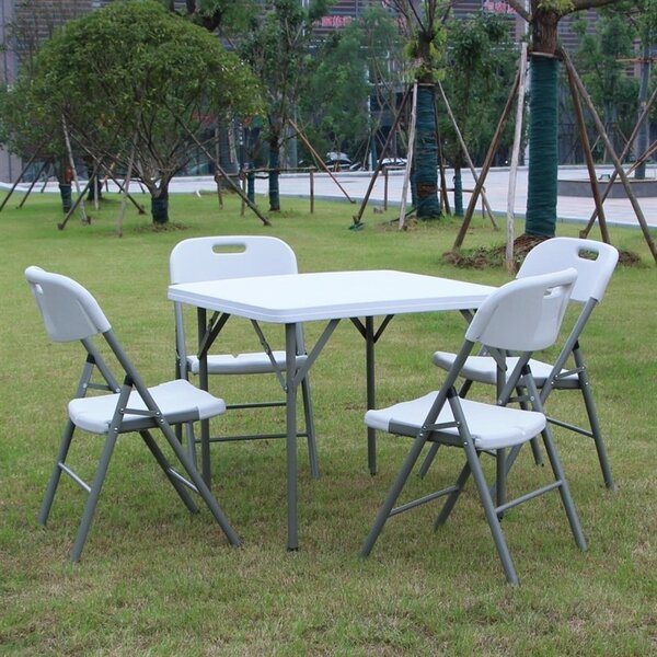 Inklapbare Buffettafel | Kunststof/Staal | Wit Blad | Grijs Frame | In-/Outdoor | 860x860x740(h)mm