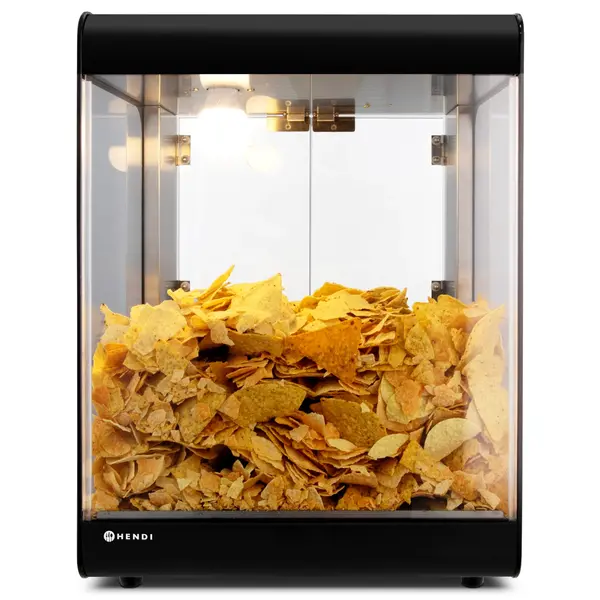 Nacho/Popcorn-Warmhoudvitrine | Zwart | 58°C | Statisch | 0.3kW (230V) | 400x344x525(h)mm