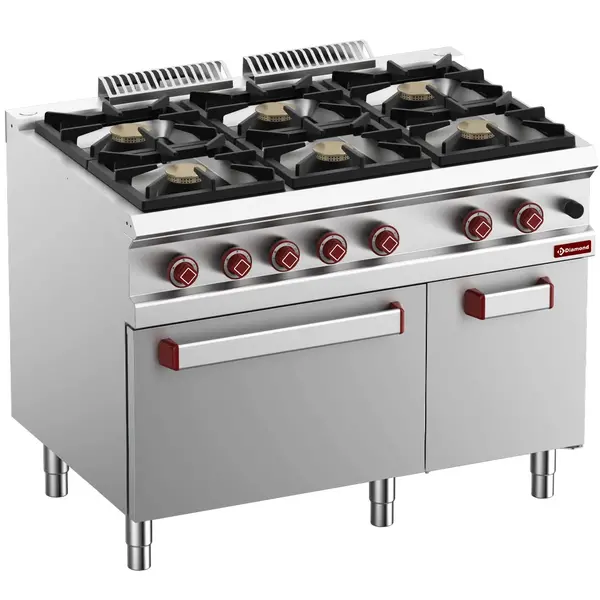 Fornuis + Oven | OPTIMA 700 | Gas | 6 Branders (6x 7kW) + 2/1 GN Oven (6kW) | Waakvlam/Piëzo | Neutraal Vak | 1100x700x850/920(h)mm