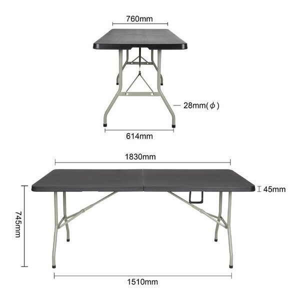 Inklapbare Buffettafel | Kunststof/Staal | Zwart Blad | Grijs Frame | In-/Outdoor | 1830x762x735(h)mm
