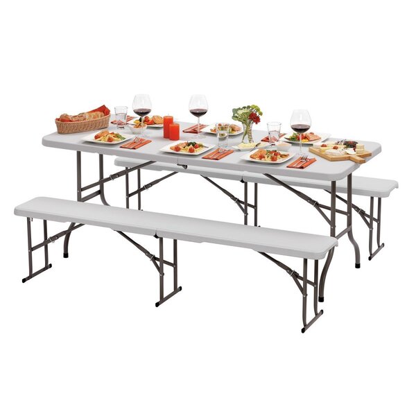 Inklapbare Buffettafel | Kunststof/Staal | Wit Blad | Grijs Frame | In-/Outdoor | 1830x760x740(h)mm