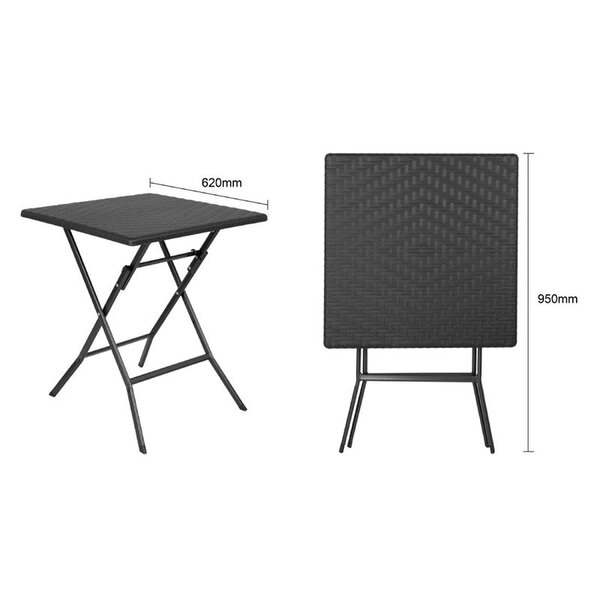 Inklapbare Tafel | Kunststof/Staal | Zwart | In-/Outdoor | 620x620x730(h)mm