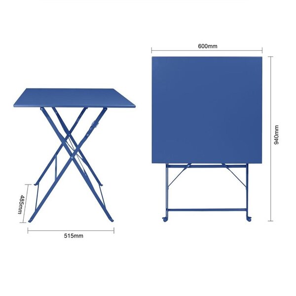 Inklapbare Tafel | PERTH | Staal | Marineblauw | In-/Outdoor | 600x600x710(h)mm