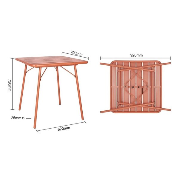 Inklapbare Tafel | Staal | Terracotta | In-/Outdoor | 700x700x710(h)mm