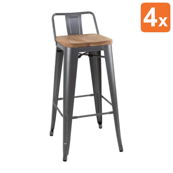 Barkrukken | BISTRO | Hout/Staal | Hout (Essen) | Grijs Frame | Indoor | 4 Stuks | 430x450x900(h)mm