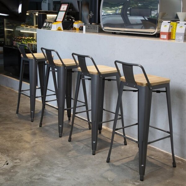 Barkrukken | BISTRO | Hout/Staal | Hout (Essen) | Grijs Frame | Indoor | 4 Stuks | 430x450x900(h)mm