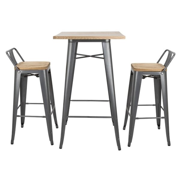 Barkrukken | BISTRO | Hout/Staal | Hout (Essen) | Grijs Frame | Indoor | 4 Stuks | 430x450x900(h)mm