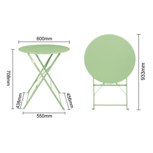 Inklapbare Tafel | Staal | Lichtgroen | In-/Outdoor | Ø600x710(h)mm