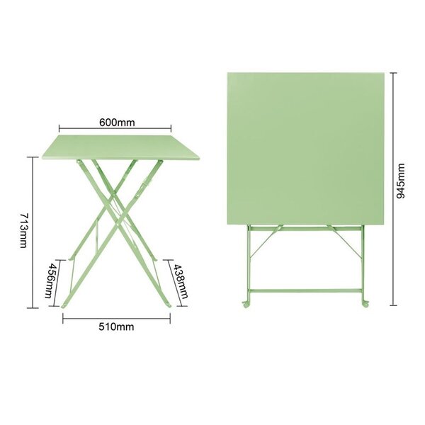 Inklapbare Tafel | Staal | Lichtgroen | In-/Outdoor | 600x600x710(h)mm