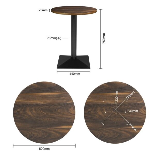 Tafel | Kunststof/Staal | Houtlook Blad | Zwart Frame | Indoor | Ø600x750(h)mm