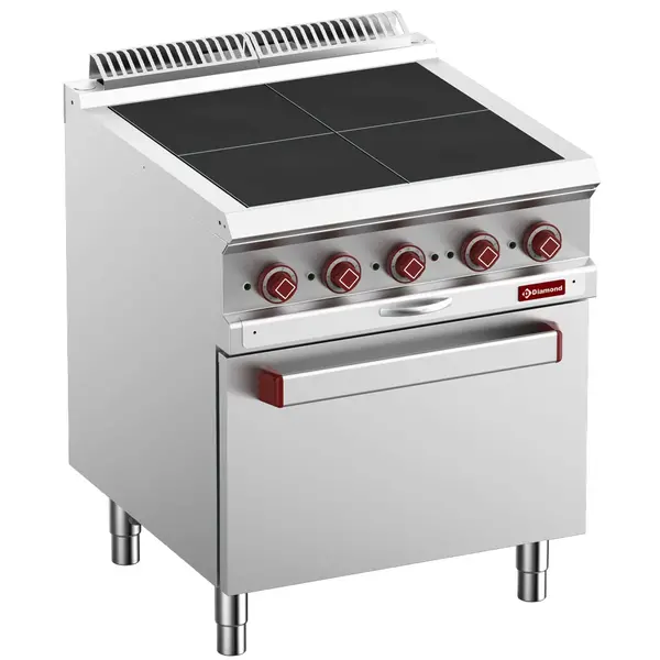 Fornuis + Oven | OPTIMA 700 | Elektrisch | 4 Kookpunten (300x300) + 2/1 GN Oven | 15.3kW (400V) | 700x700x850/920(h)mm