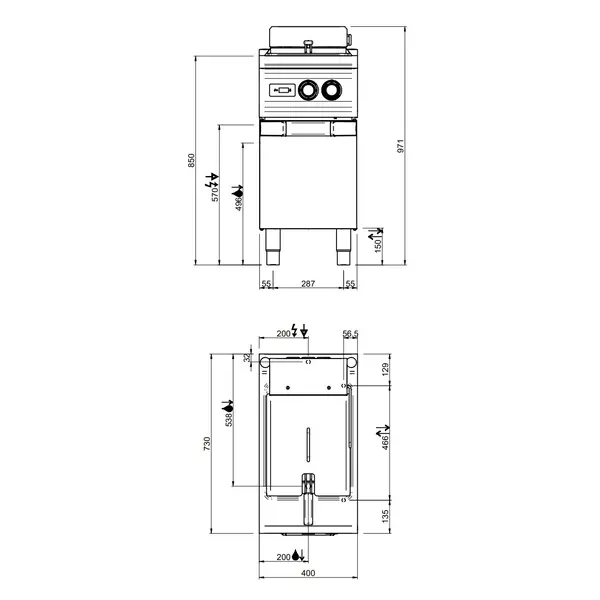 Friteuse | OPTIMA 700 | Elektrisch | 15L | 100°C/190°C | 15kW (400V) | Aftapkraan | Digitaal | 400x700x850/920(h)mm