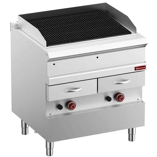 Stoomgrill | OPTIMA 700 | Gas | Oppervlak 704x475 (Gietijzer) | 17kW | Piëzo Ontsteking | Uitneembare Waterladen | 800x700x850/920(h)mm