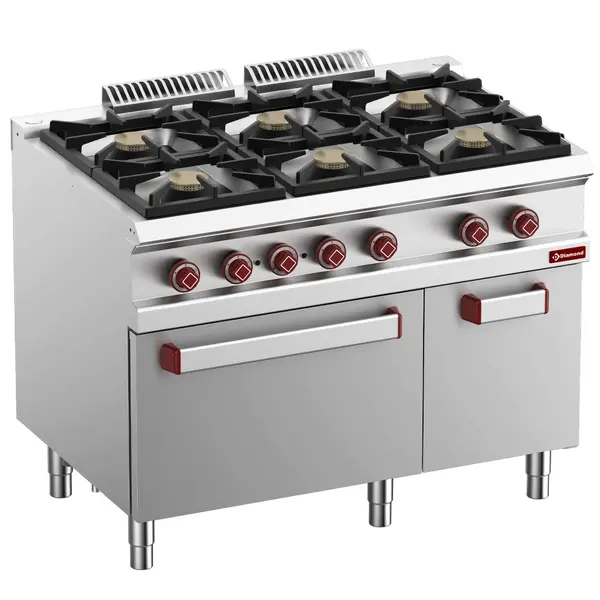 Fornuis + Heteluchtoven | OPTIMA 700 | Gas/Elektrisch | 6 Branders (6x 7kW) + 1/1 GN Oven (2.6kW-230V) | Waakvlam | Neutraal Vak | 1100x700x850/920(h)mm