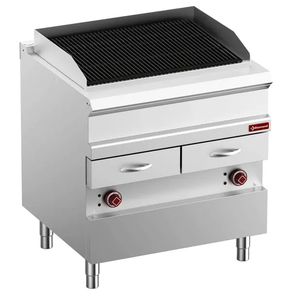 Stoomgrill | OPTIMA 700 | Elektrisch | Oppervlak 704x475 (Gietijzer) | 12kW (400V) | Uitneembare Waterladen | 800x700x850/920(h)mm