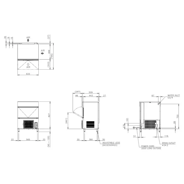 IJsblokjesmachine | IM-SERIE (FlexiCUBE) | Volle Blokjes (13g) | 56kg/24u | Bunker 26kg | Luchtgekoeld | Afvoerpomp | 633x509x840/965(h)mm