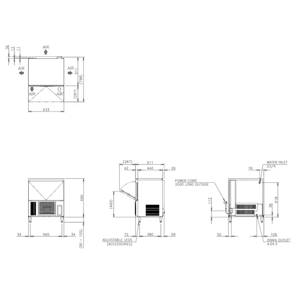 IJsblokjesmachine | IM-SERIE (FlexiCUBE) | Volle Blokjes (23g) | 47kg/24u | Bunker 15kg | Luchtgekoeld | Afvoerpomp | 633x511x690/815(h)mm