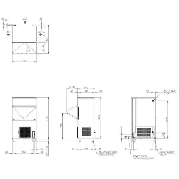 IJsblokjesmachine | IM-SERIE (CUBE) | Volle Blokjes (23g) | 104kg/24u | Bunker 50kg | Luchtgekoeld | 704x506x1210/1320(h)mm