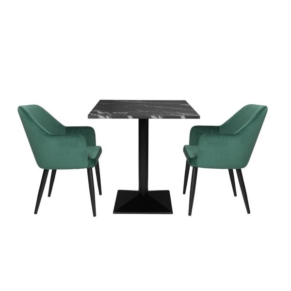 Tafel | Kunststof/Staal | Marmerlook Blad | Zwart Frame | Indoor | 700x700x750(h)mm