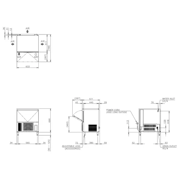 IJsblokjesmachine | IM-SERIE (CUBE) | Volle Blokjes (23g) | 47kg/24u | Bunker 15kg | Luchtgekoeld | 633x511x690/815(h)mm