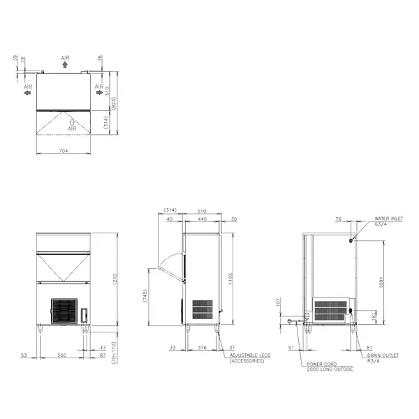IJsblokjesmachine | IM-SERIE (CUBE) | Volle Blokjes (23g) | 116kg/24u | Bunker 50kg | Luchtgekoeld | 704x506x1210/1320(h)mm