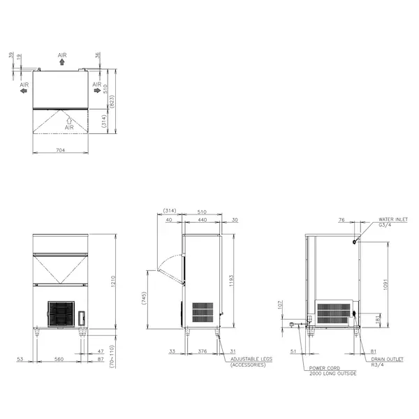 IJsblokjesmachine | IM-SERIE (CUBE) | Volle Blokjes (17g) | 110kg/24u | Bunker 50kg | Luchtgekoeld | 704x506x1210/1320(h)mm