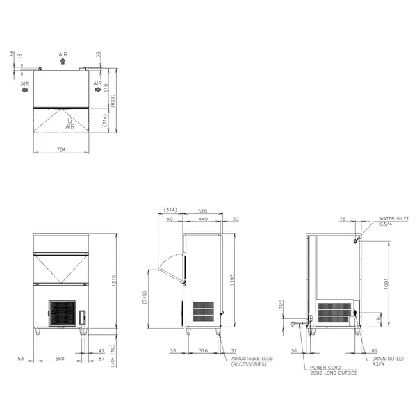 IJsblokjesmachine | IM-SERIE (CUBE) | Volle Blokjes (31g) | 108kg/24u | Bunker 50kg | Luchtgekoeld | 704x506x1210/1320(h)mm