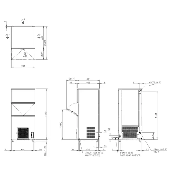 IJsblokjesmachine | IM-SERIE (CUBE) | Volle Blokjes (17g) | 180kg/24u | Bunker 110kg | Luchtgekoeld | 704x665x1510/1620(h)mm