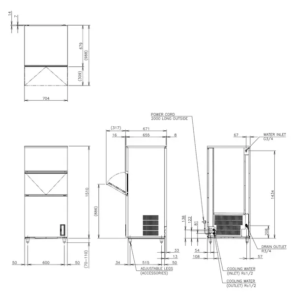 IJsblokjesmachine | IM-SERIE (CUBE) | Volle Blokjes (23g) | 207kg/24u | Bunker 110kg | Watergekoeld | 704x665x1510/1620(h)mm