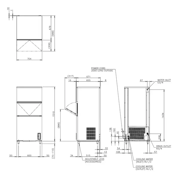 IJsblokjesmachine | IM-SERIE (CUBE) | Volle Blokjes (17g) | 190kg/24u | Bunker 110kg | Watergekoeld | 704x665x1510/1620(h)mm