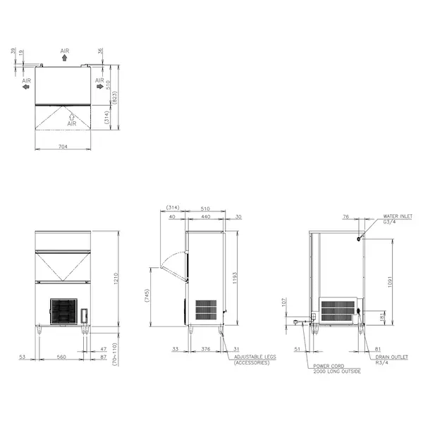 IJsblokjesmachine | IM-SERIE (UltraCUBE) | Volle Blokjes (23g) | 116kg/24u | Bunker 50kg | Luchtgekoeld | 704x506x1210/1320(h)mm