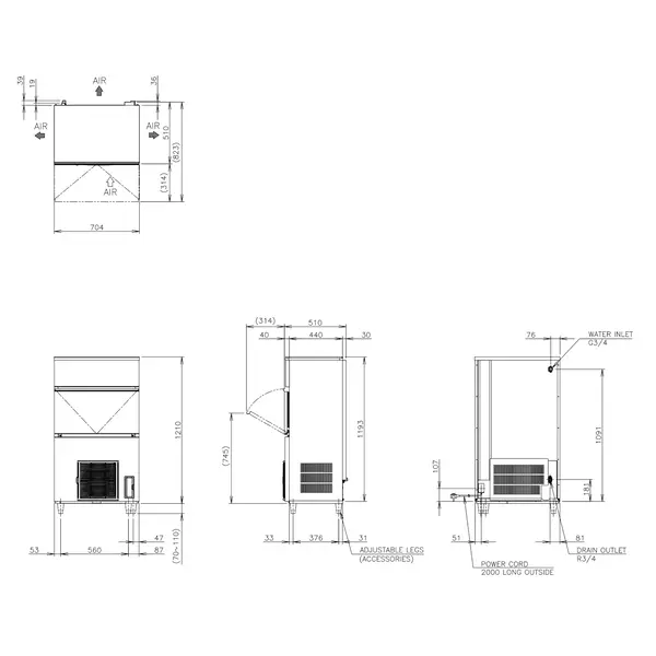 IJsblokjesmachine | IM-SERIE (UltraCUBE) | Volle Blokjes (17g) | 110kg/24u | Bunker 50kg | Luchtgekoeld | 704x506x1210/1320(h)mm