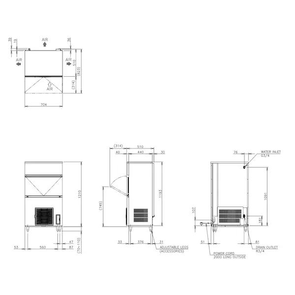 IJsblokjesmachine | IM-SERIE (UltraCUBE) | Volle Blokjes (31g) | 108kg/24u | Bunker 50kg | Luchtgekoeld | 704x506x1210/1320(h)mm