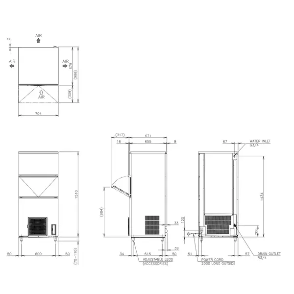 IJsblokjesmachine | IM-SERIE (UltraCUBE) | Volle Blokjes (23g) | 210kg/24u | Bunker 110kg | Luchtgekoeld | 704x665x1510/1620(h)mm