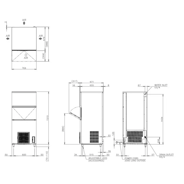 IJsblokjesmachine | IM-SERIE (UltraCUBE) | Volle Blokjes (17g) | 180kg/24u | Bunker 110kg | Luchtgekoeld | 704x665x1510/1620(h)mm