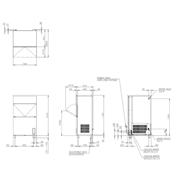 IJsblokjesmachine | IM-SERIE (UltraCUBE) | Volle Blokjes (23g) | 108kg/24u | Bunker 50kg | Watergekoeld | 704x506x1210/1320(h)mm