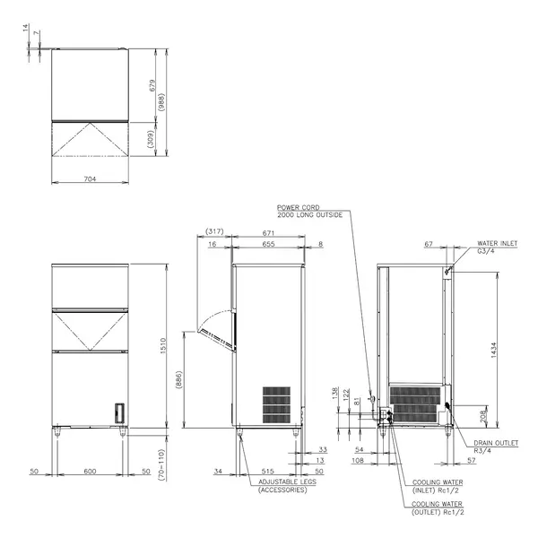 IJsblokjesmachine | IM-SERIE (UltraCUBE) | Volle Blokjes (23g) | 207kg/24u | Bunker 110kg | Watergekoeld | 704x665x1510/1620(h)mm