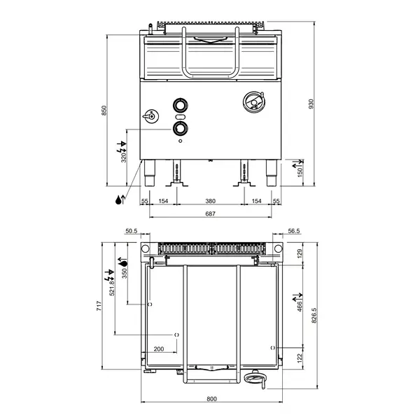 Kantelbare Braadpan | OPTIMA 700 | Elektrisch | 60L | 50°C/300°C | 9kW (400V) | Vulkraan | 800x700x850/920(h)mm